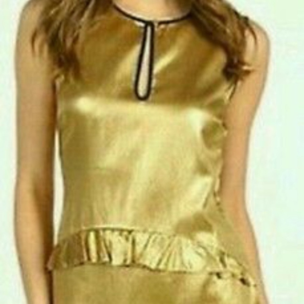 Juicy Couture 100% Silk Gold Ruffle Sleeve Dress Size 4 - Picture 3 of 16